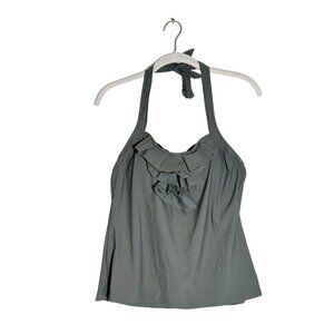 Talbots Ruffled Tankini Halter Swim Top in Gray  - Sz 12 - NWT
